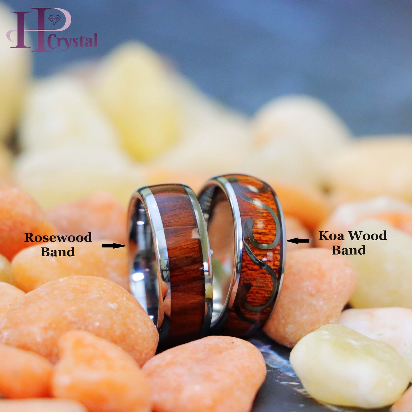 High Polished Domed with Rosewood/Hawaiian Koa Wood Inlay Tungsten Ring