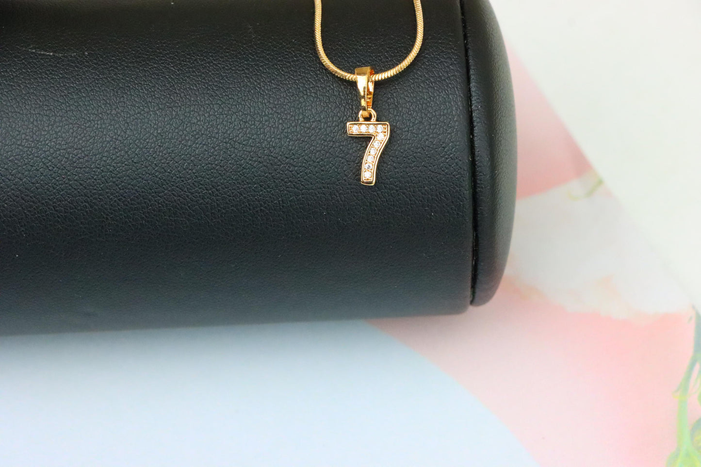 Rose Gold Number 7 Pendant with Crystals – 18K Gold Plated Charm, XPPT1347 (2132-8)