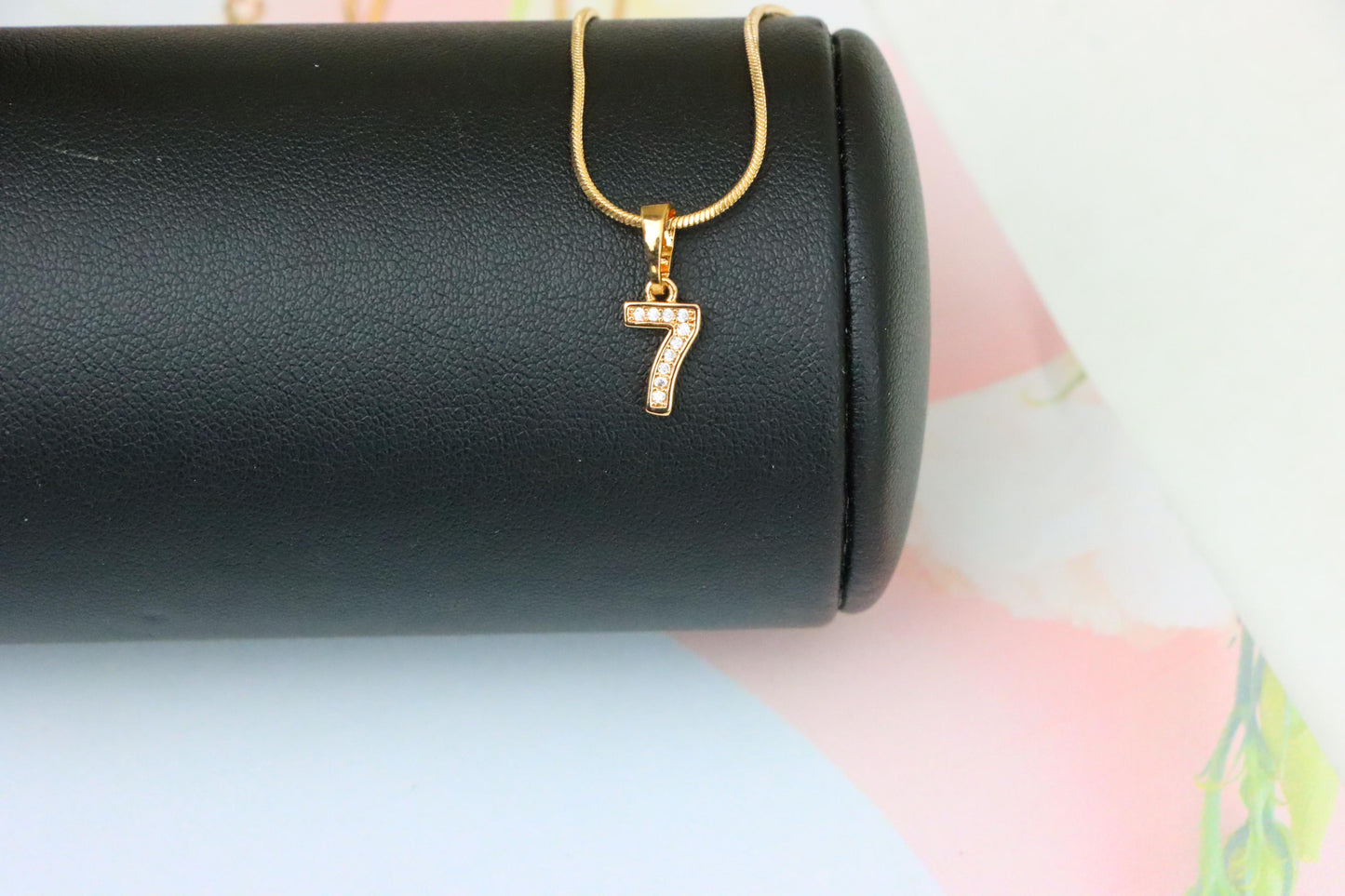 Rose Gold Number 7 Pendant with Crystals – 18K Gold Plated Charm, XPPT1347 (2132-8)