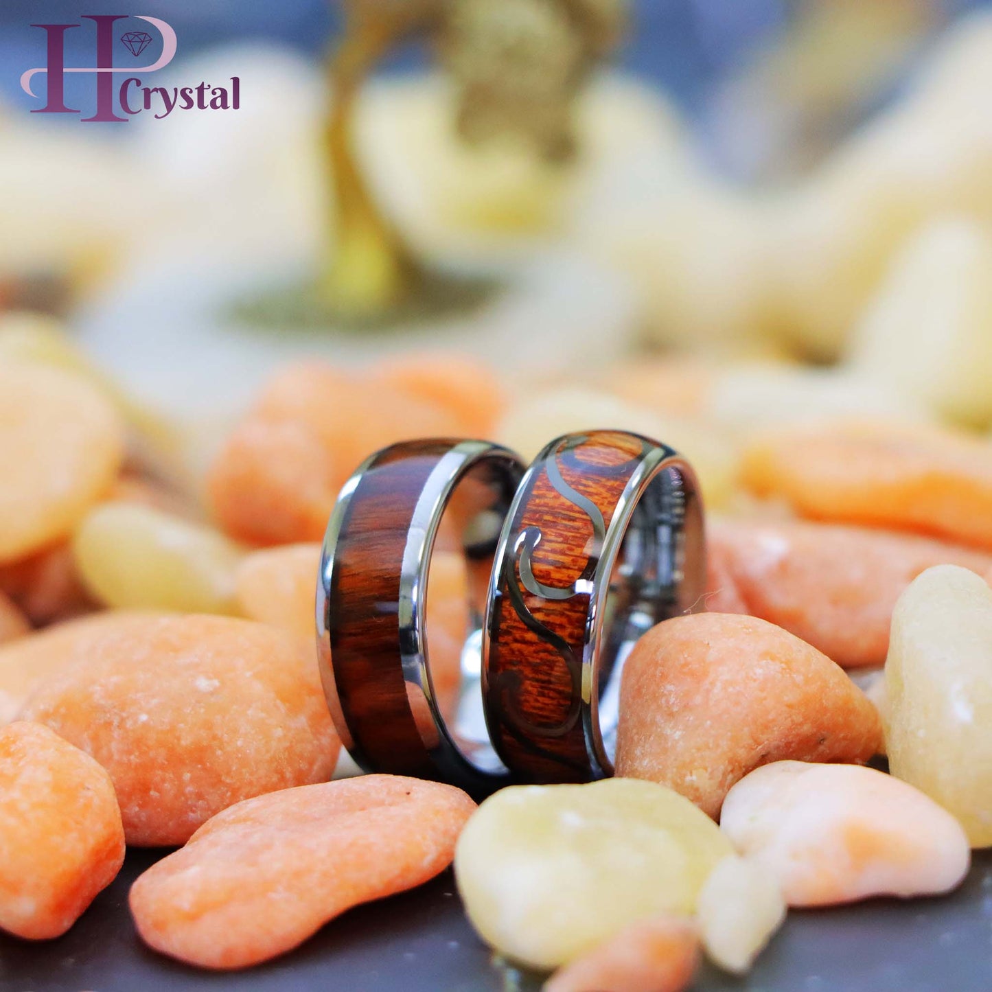 High Polished Domed with Rosewood/Hawaiian Koa Wood Inlay Tungsten Ring