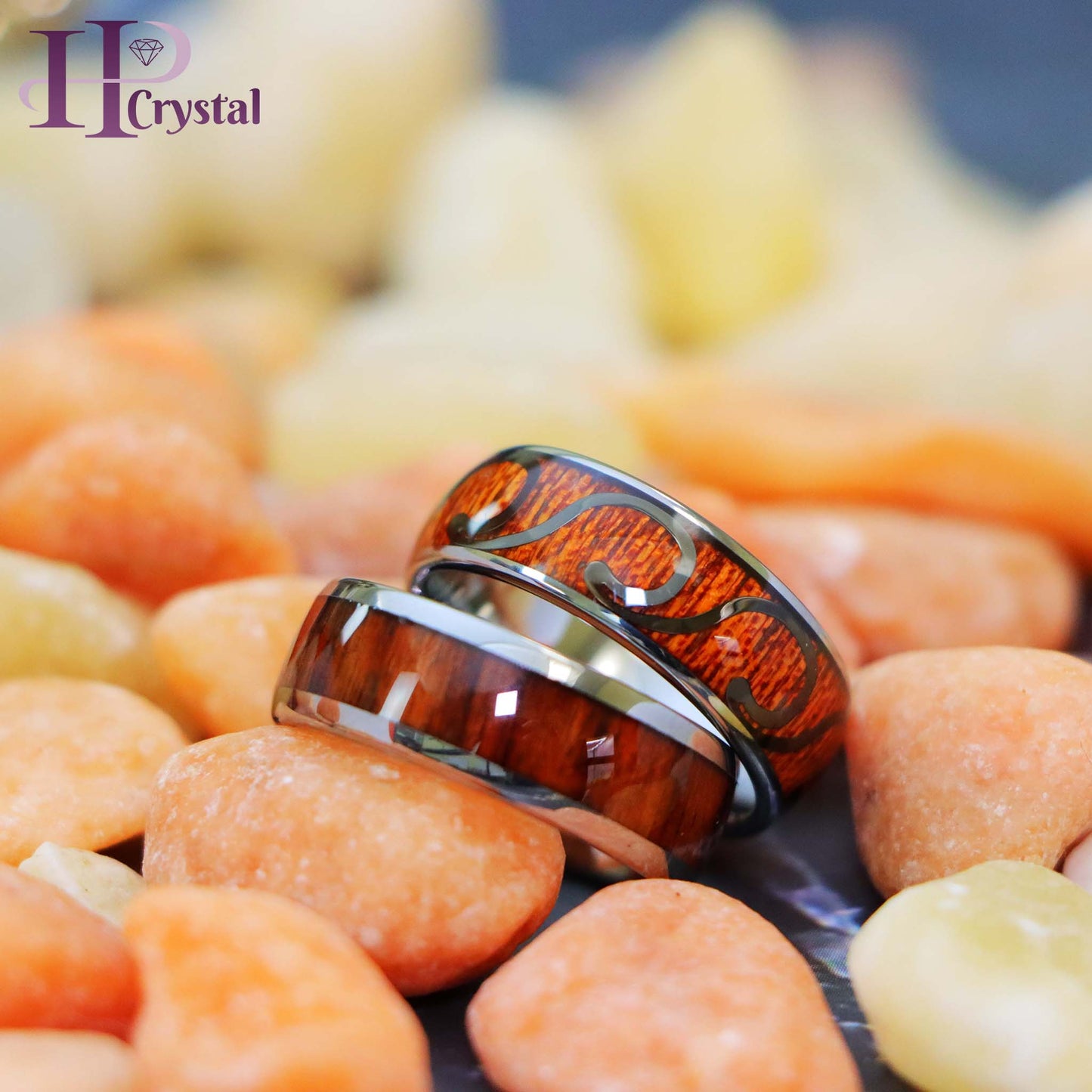 High Polished Domed with Rosewood/Hawaiian Koa Wood Inlay Tungsten Ring