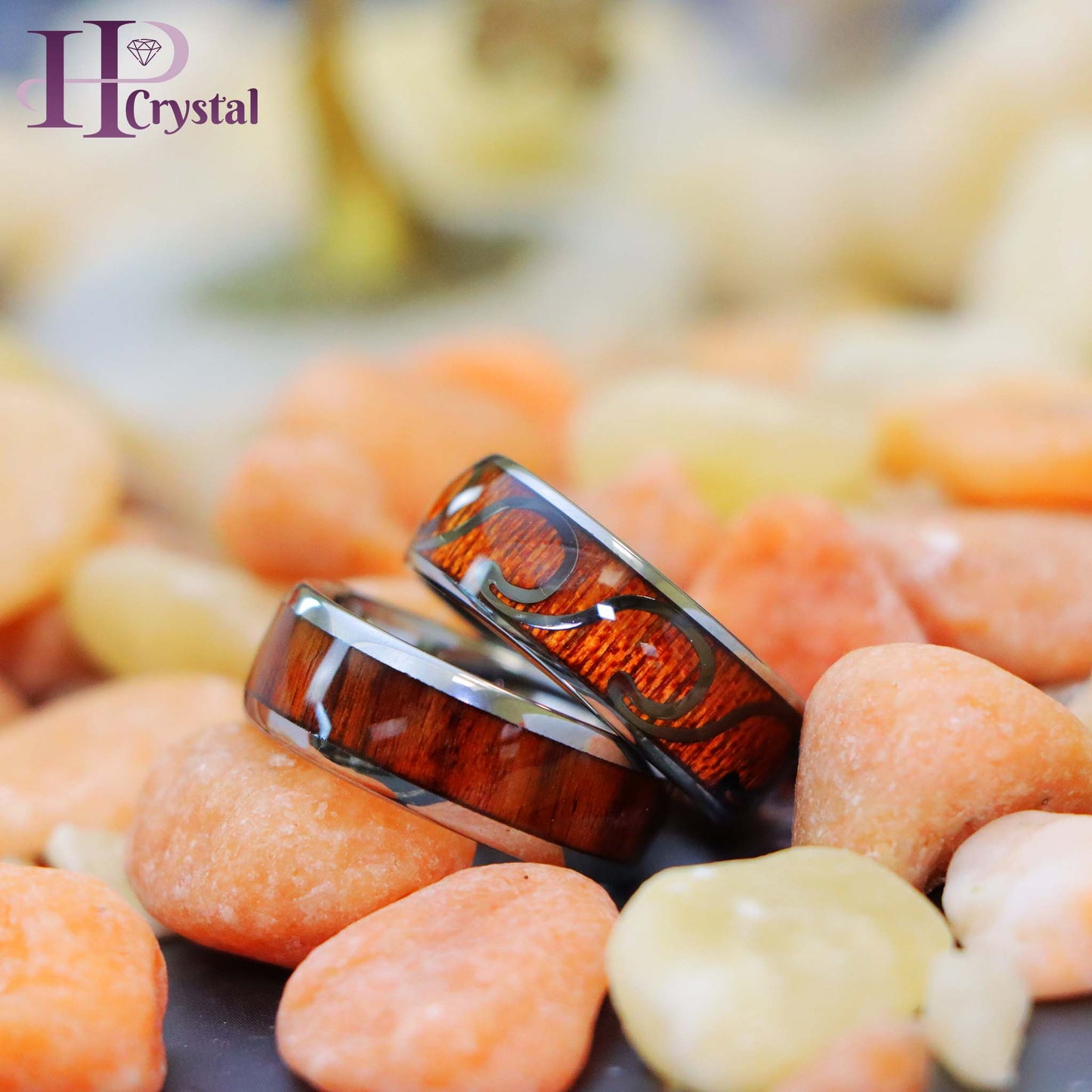High Polished Domed with Rosewood/Hawaiian Koa Wood Inlay Tungsten Ring
