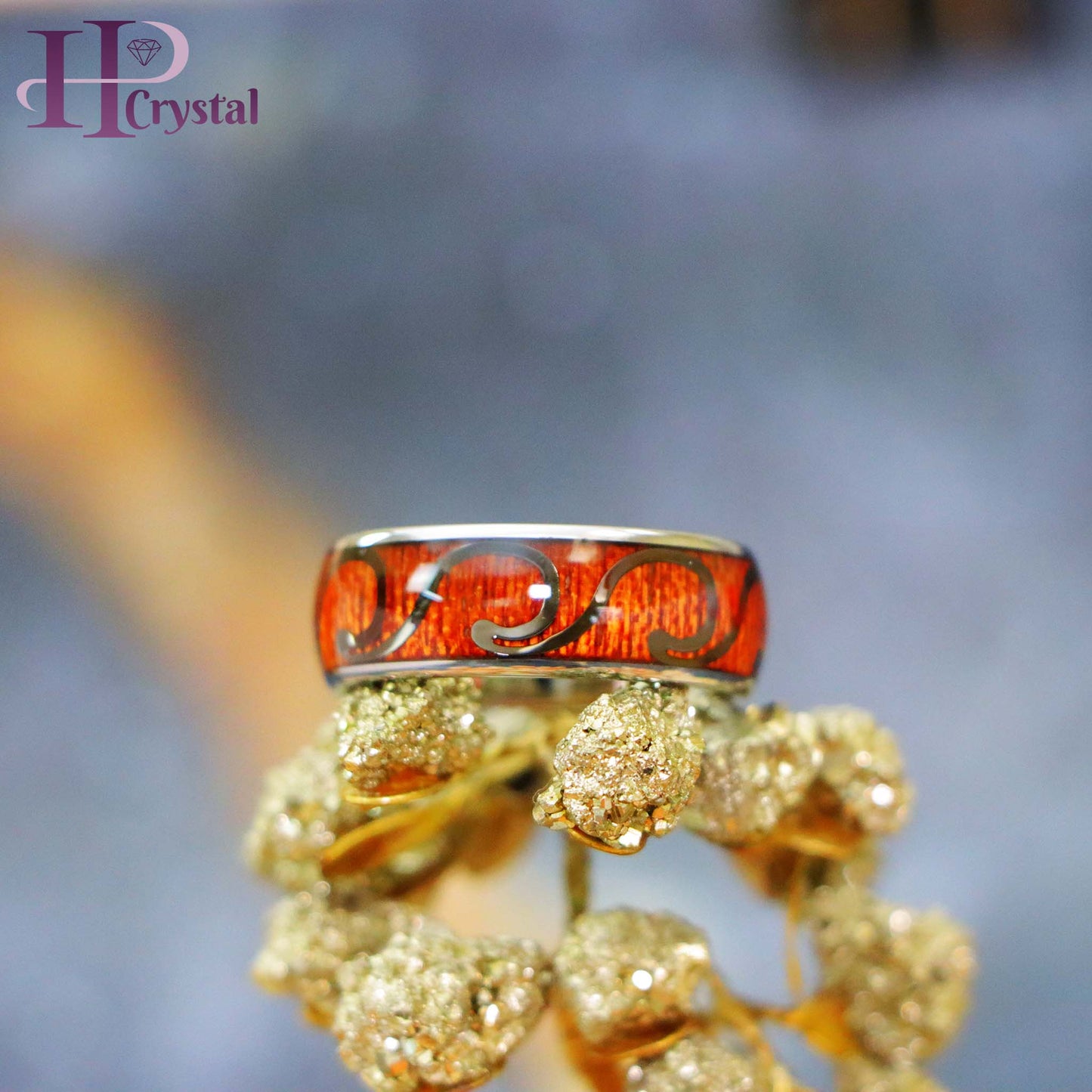 High Polished Domed with Rosewood/Hawaiian Koa Wood Inlay Tungsten Ring