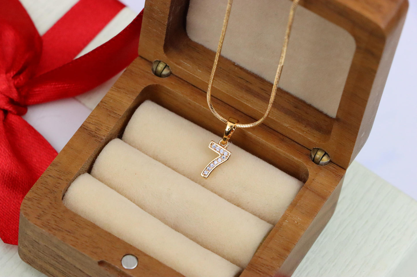 Rose Gold Number 7 Pendant with Crystals – 18K Gold Plated Charm, XPPT1347 (2132-8)