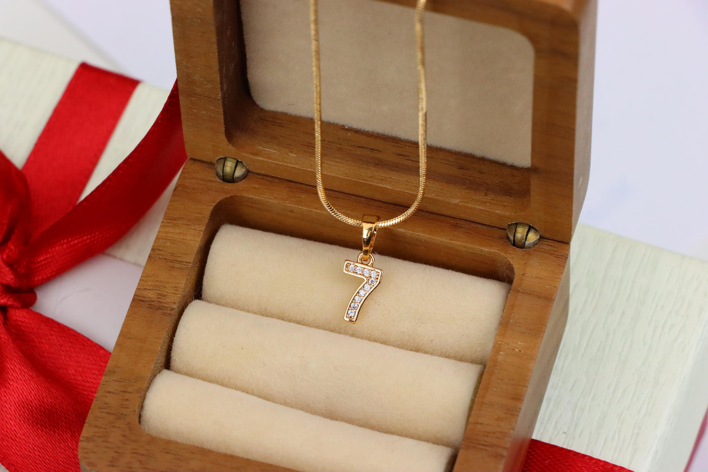 Rose Gold Number 7 Pendant with Crystals – 18K Gold Plated Charm, XPPT1347 (2132-8)