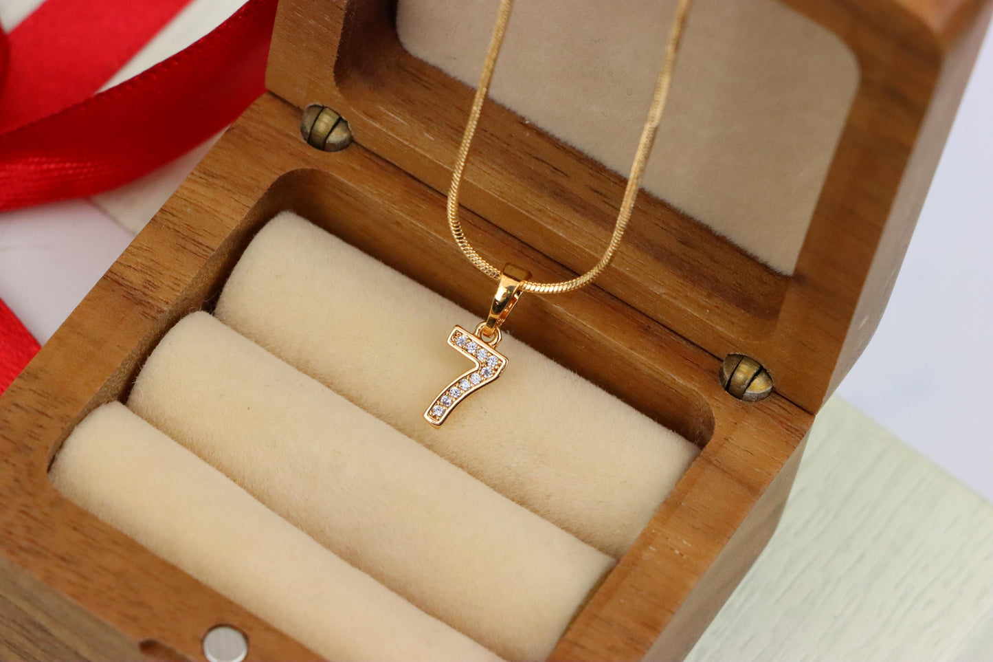 Rose Gold Number 7 Pendant with Crystals – 18K Gold Plated Charm, XPPT1347 (2132-8)