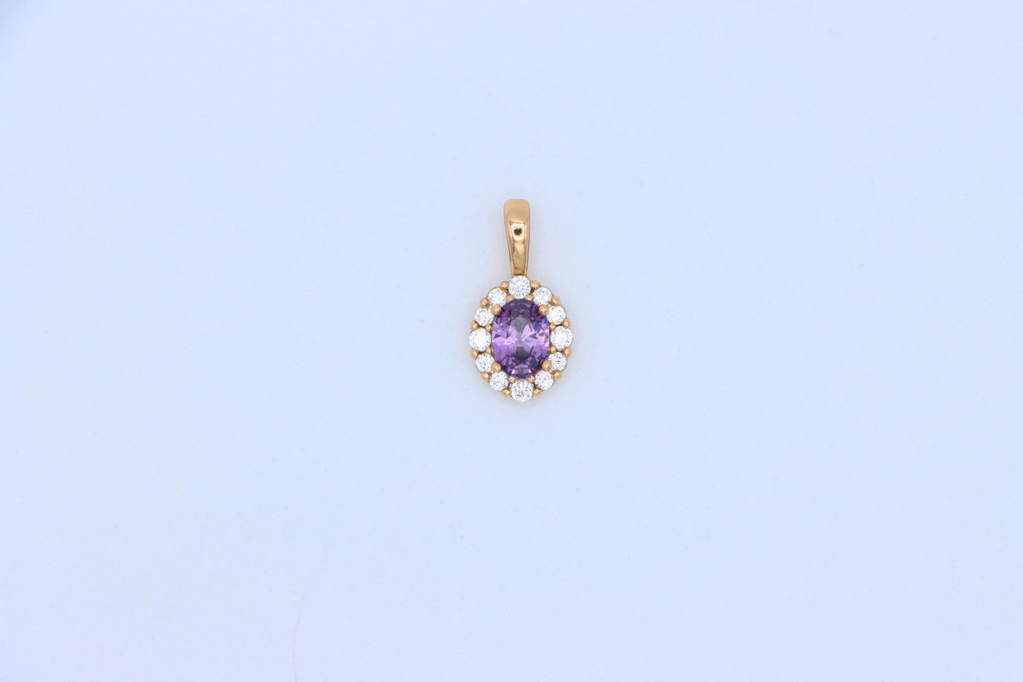 Purple Oval Pendant with Halo in Gold-Plated Brass – Delicate Glamour, XPPT1816 (2153-4)