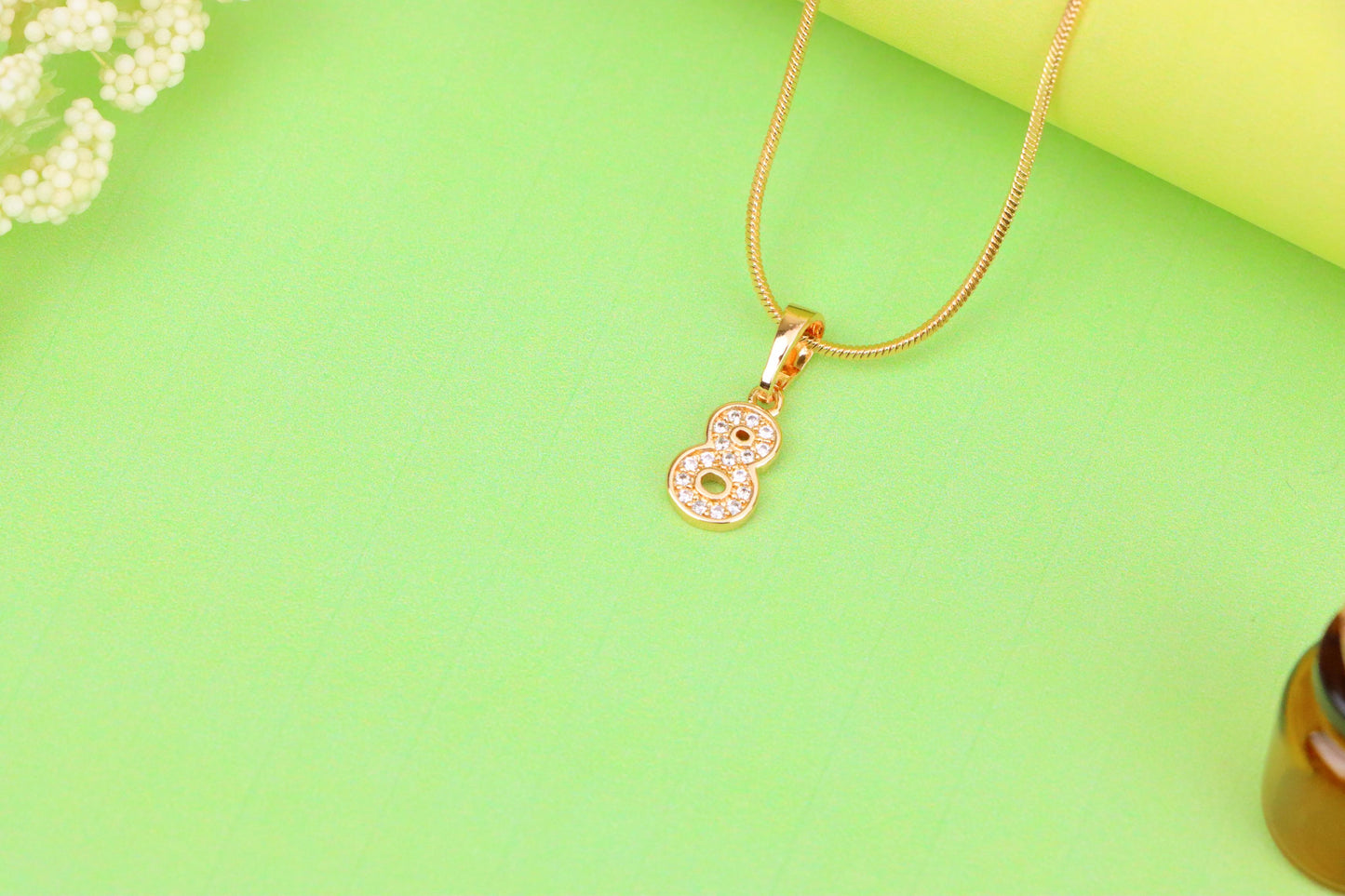 Rose Gold Number 8 Pendant with Crystals – 18K Gold Plated Charm, XPPT1348 (2132-8)
