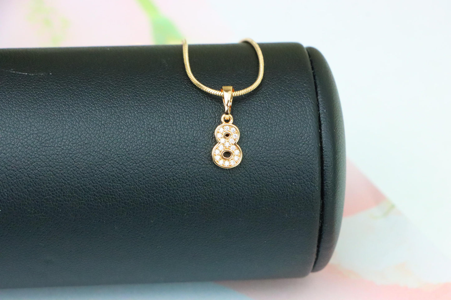 Rose Gold Number 8 Pendant with Crystals – 18K Gold Plated Charm, XPPT1348 (2132-8)