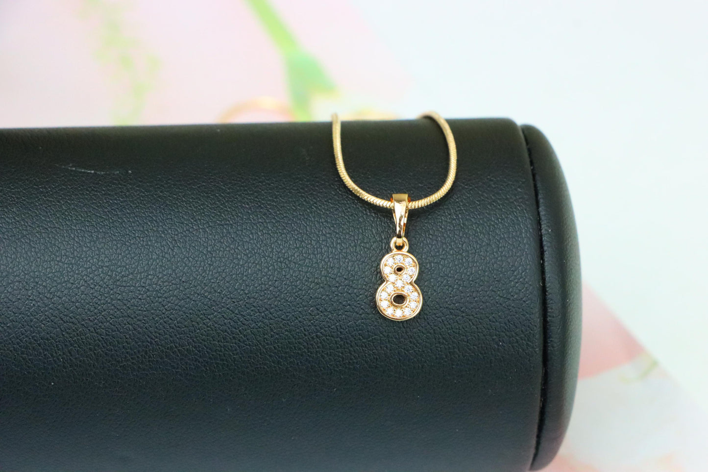 Rose Gold Number 8 Pendant with Crystals – 18K Gold Plated Charm, XPPT1348 (2132-8)