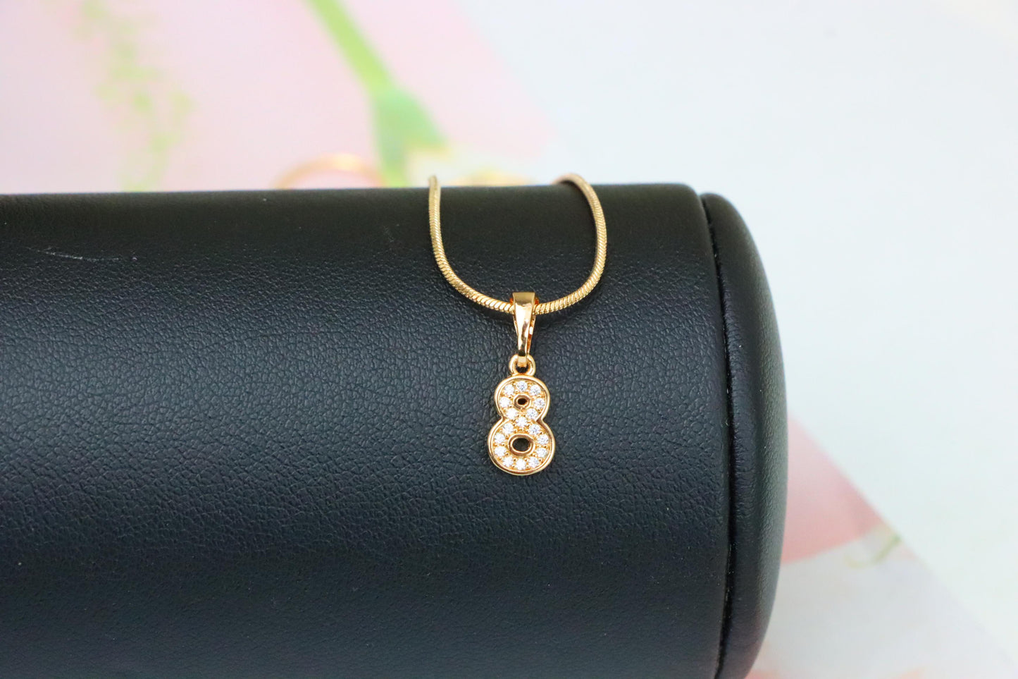 Rose Gold Number 8 Pendant with Crystals – 18K Gold Plated Charm, XPPT1348 (2132-8)