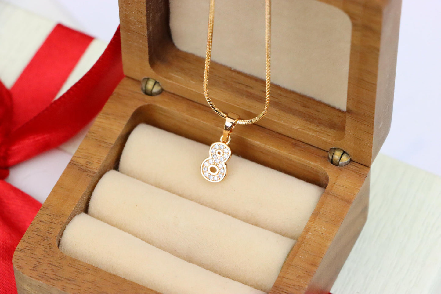 Rose Gold Number 8 Pendant with Crystals – 18K Gold Plated Charm, XPPT1348 (2132-8)