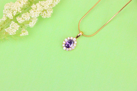 Purple Oval Pendant with Halo in Gold-Plated Brass – Delicate Glamour, XPPT1816 (2153-4)