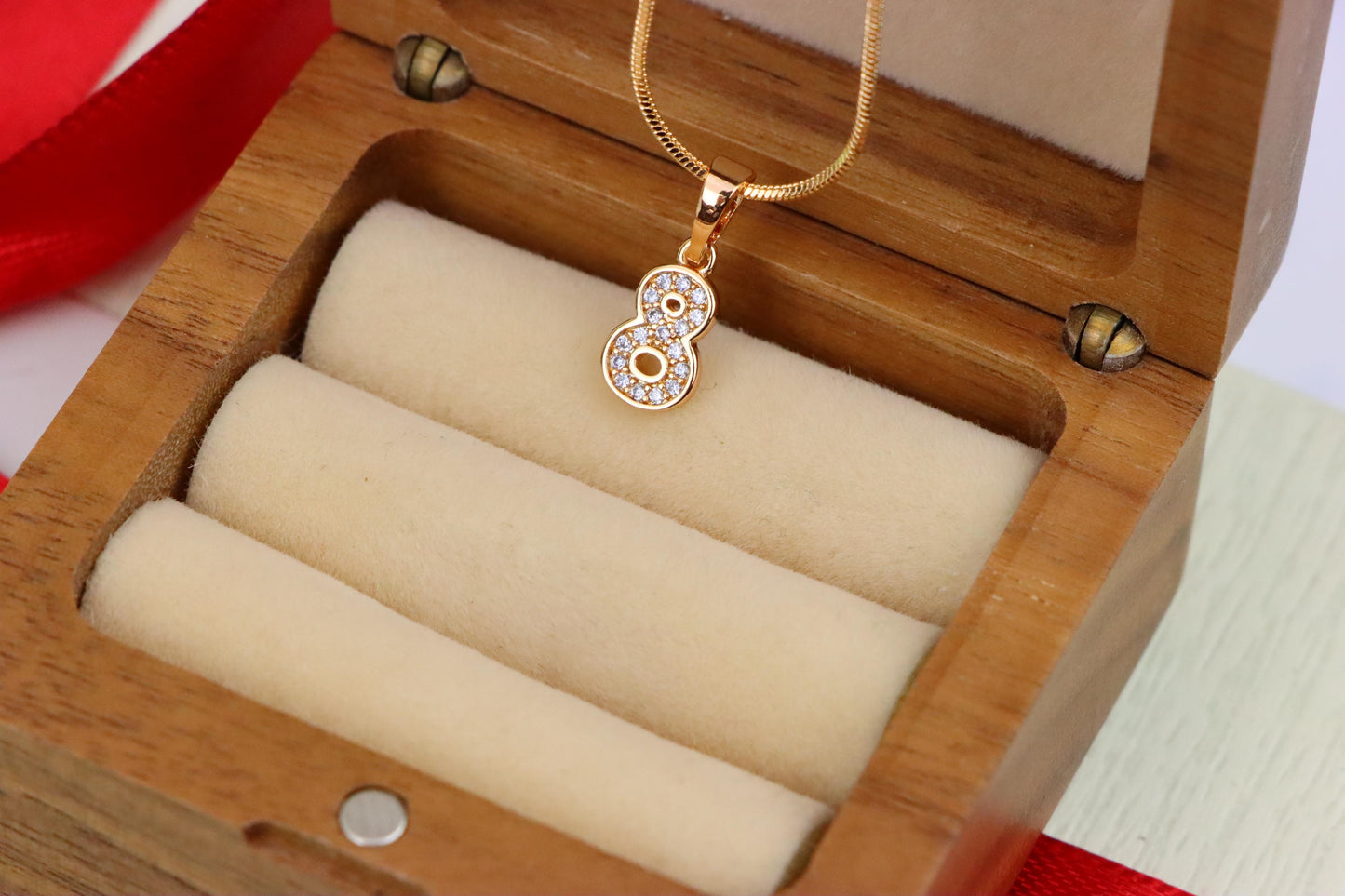 Rose Gold Number 8 Pendant with Crystals – 18K Gold Plated Charm, XPPT1348 (2132-8)