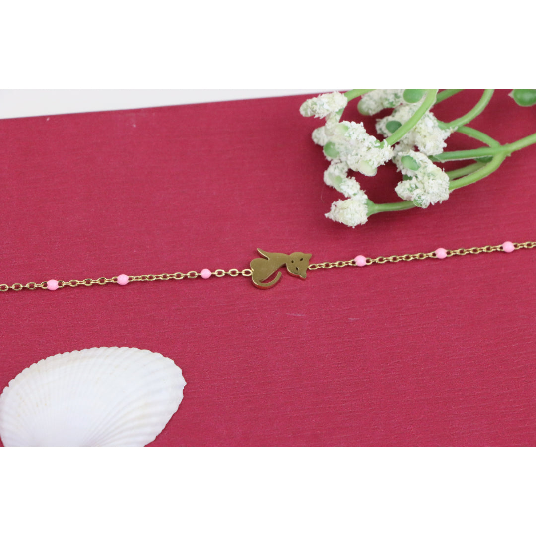 Elegant Yellow Bracelet with Cute Cat Charm and Pink Bead Details, XPBL0656 (2066-5)