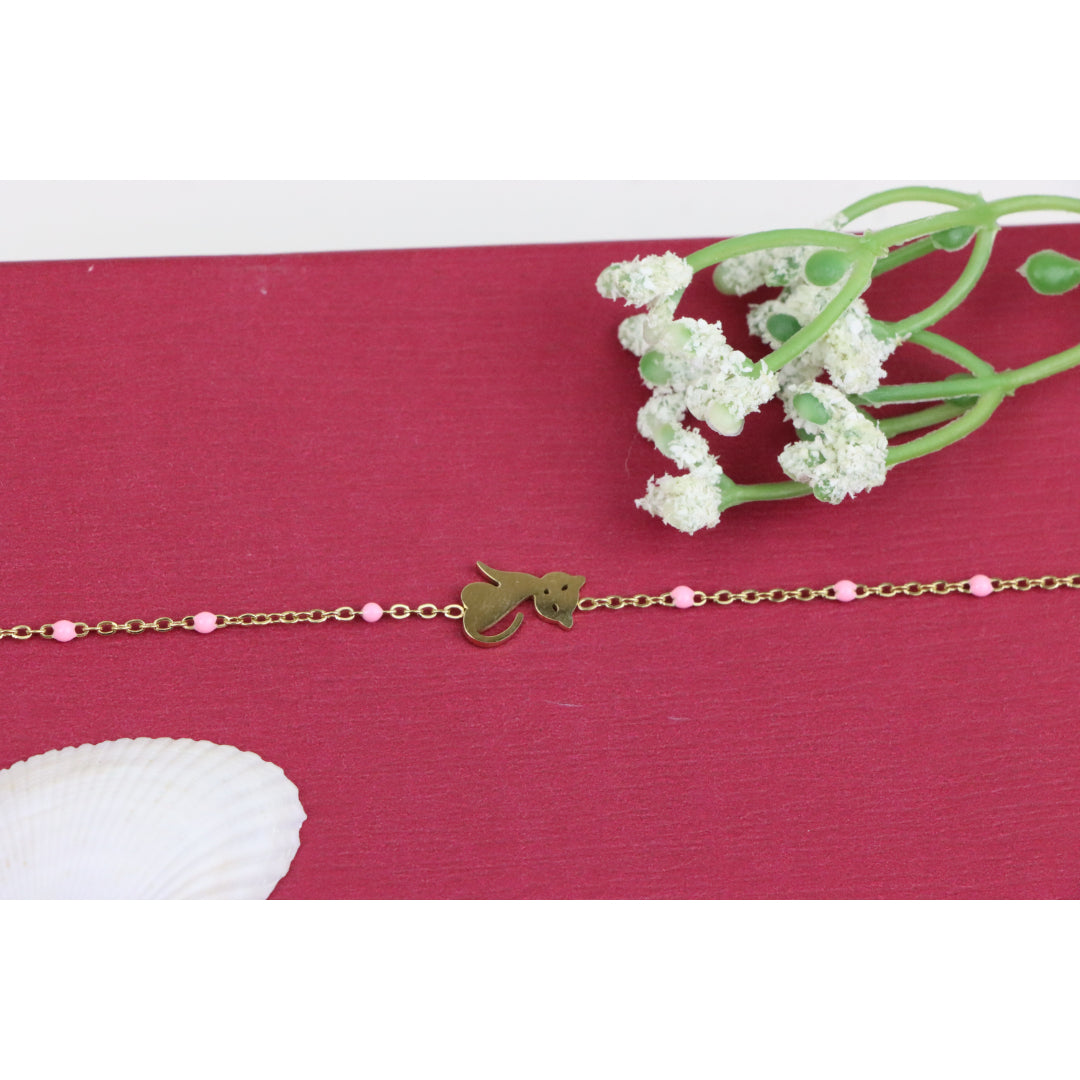 Elegant Yellow Bracelet with Cute Cat Charm and Pink Bead Details, XPBL0656 (2066-5)