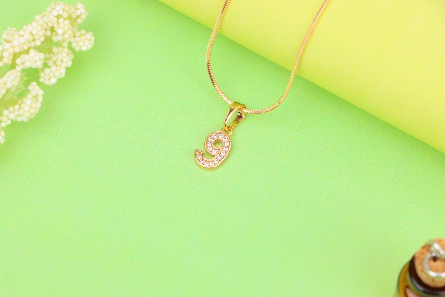 Rose Gold Number 9 Pendant with Crystals – 18K Gold Plated Charm, XPPT1349 (2132-8)