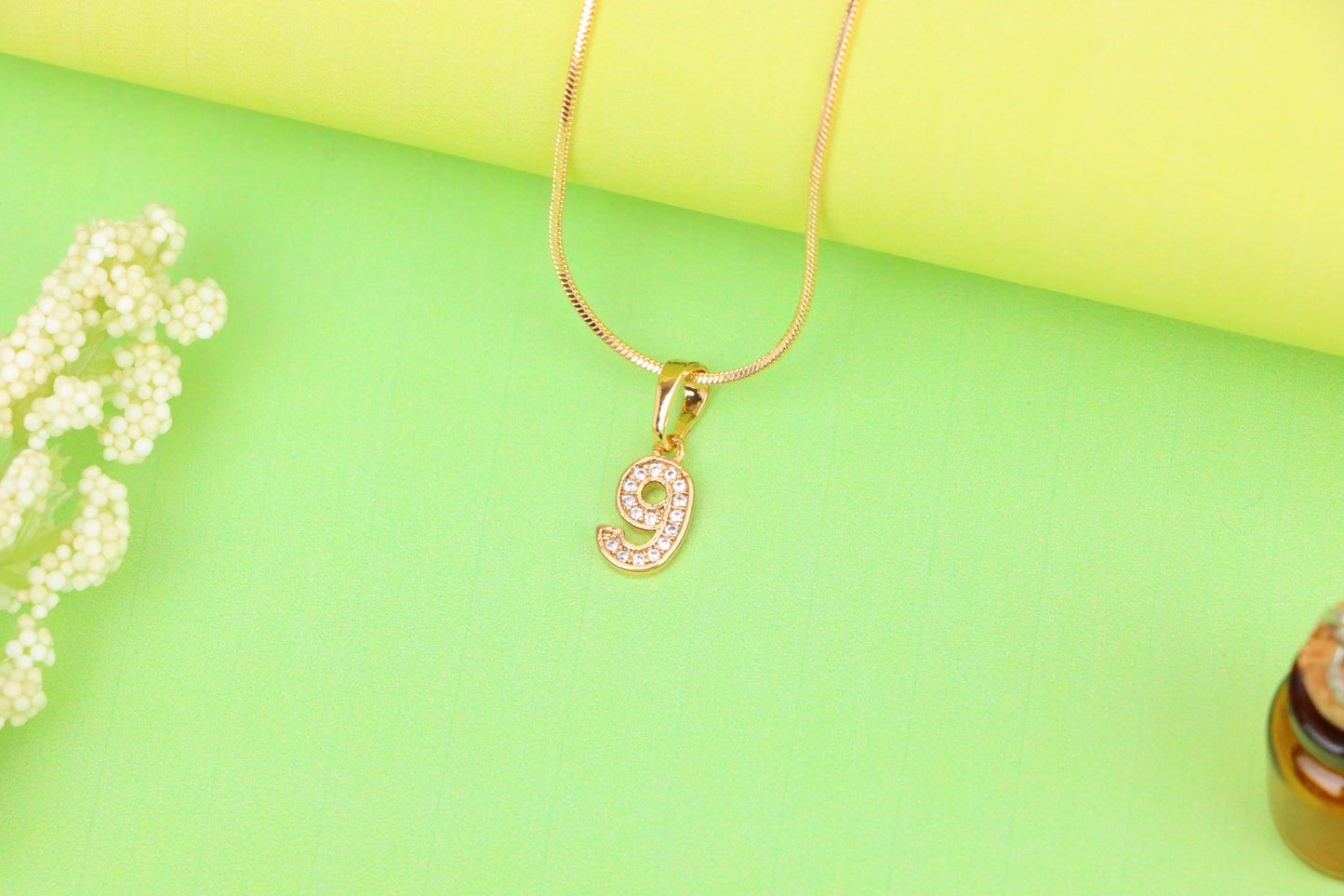 Rose Gold Number 9 Pendant with Crystals – 18K Gold Plated Charm, XPPT1349 (2132-8)