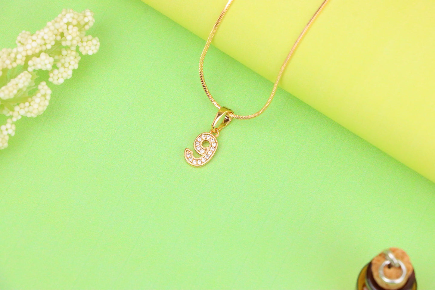 Rose Gold Number 9 Pendant with Crystals – 18K Gold Plated Charm, XPPT1349 (2132-8)