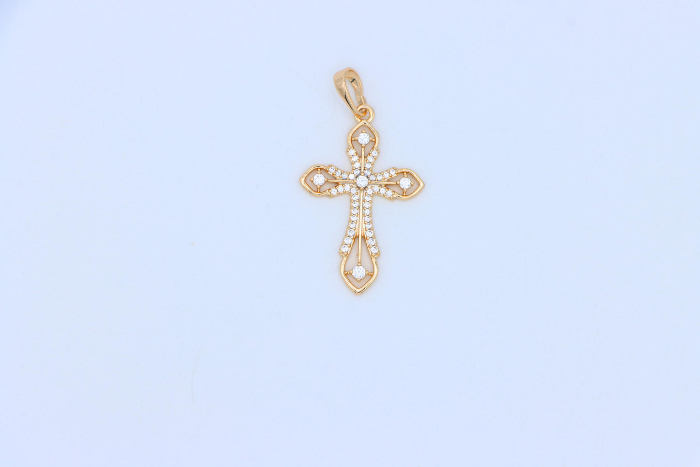 Rose Gold Cross Pendant with CZ Accents in Elegant Filigree Design, XPPT1817 (2153-5)