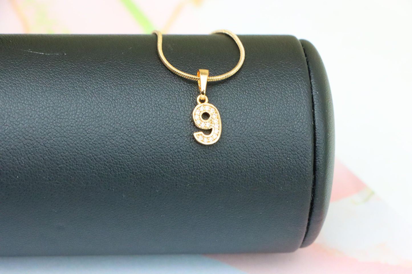 Rose Gold Number 9 Pendant with Crystals – 18K Gold Plated Charm, XPPT1349 (2132-8)
