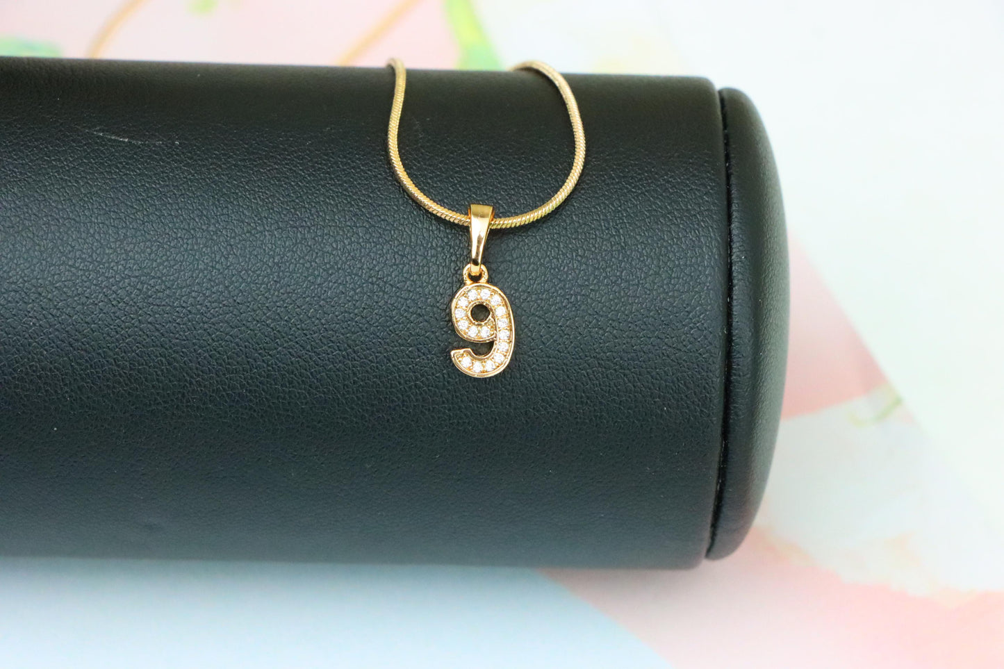 Rose Gold Number 9 Pendant with Crystals – 18K Gold Plated Charm, XPPT1349 (2132-8)