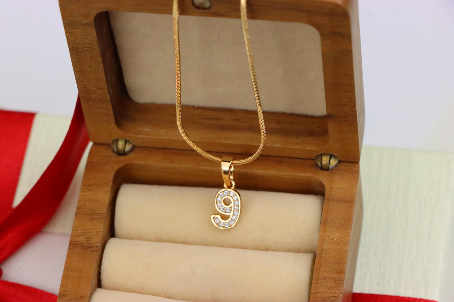 Rose Gold Number 9 Pendant with Crystals – 18K Gold Plated Charm, XPPT1349 (2132-8)