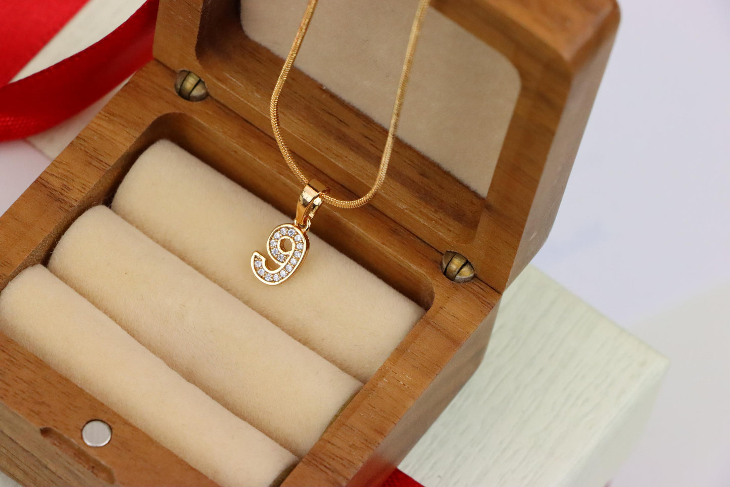 Rose Gold Number 9 Pendant with Crystals – 18K Gold Plated Charm, XPPT1349 (2132-8)