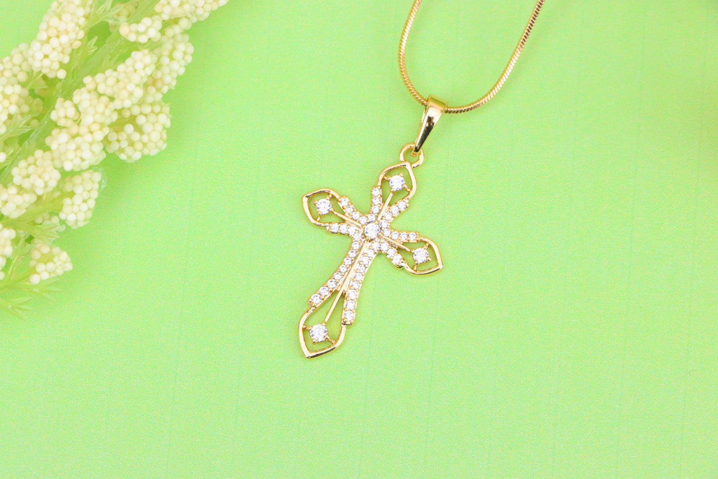 Rose Gold Cross Pendant with CZ Accents in Elegant Filigree Design, XPPT1817 (2153-5)