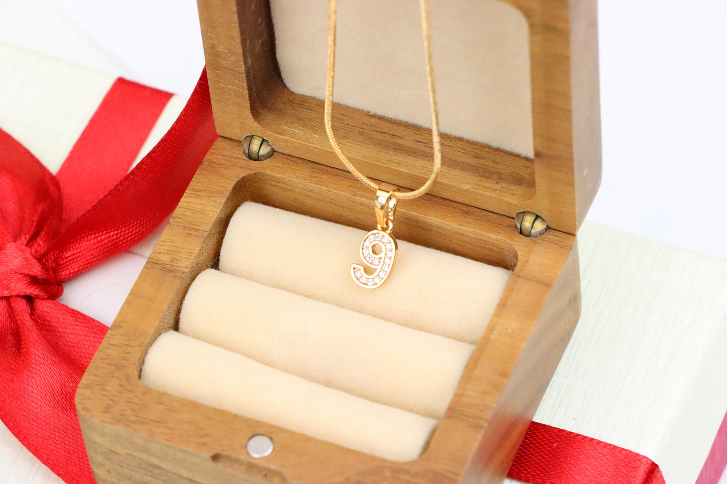 Rose Gold Number 9 Pendant with Crystals – 18K Gold Plated Charm, XPPT1349 (2132-8)