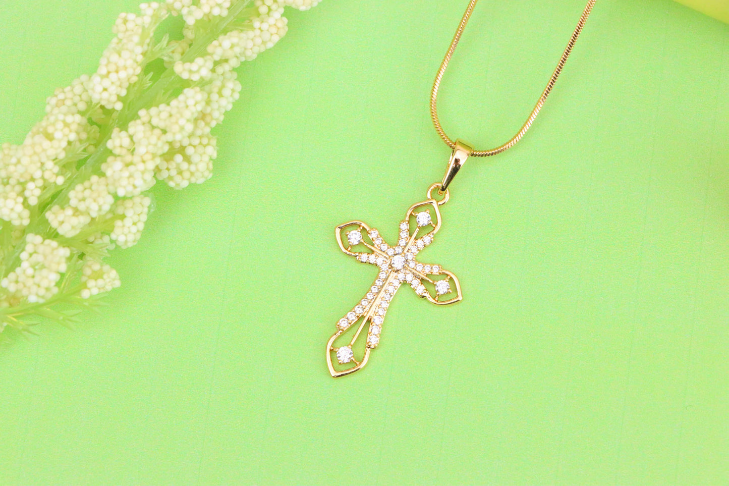 Rose Gold Cross Pendant with CZ Accents in Elegant Filigree Design, XPPT1817 (2153-5)