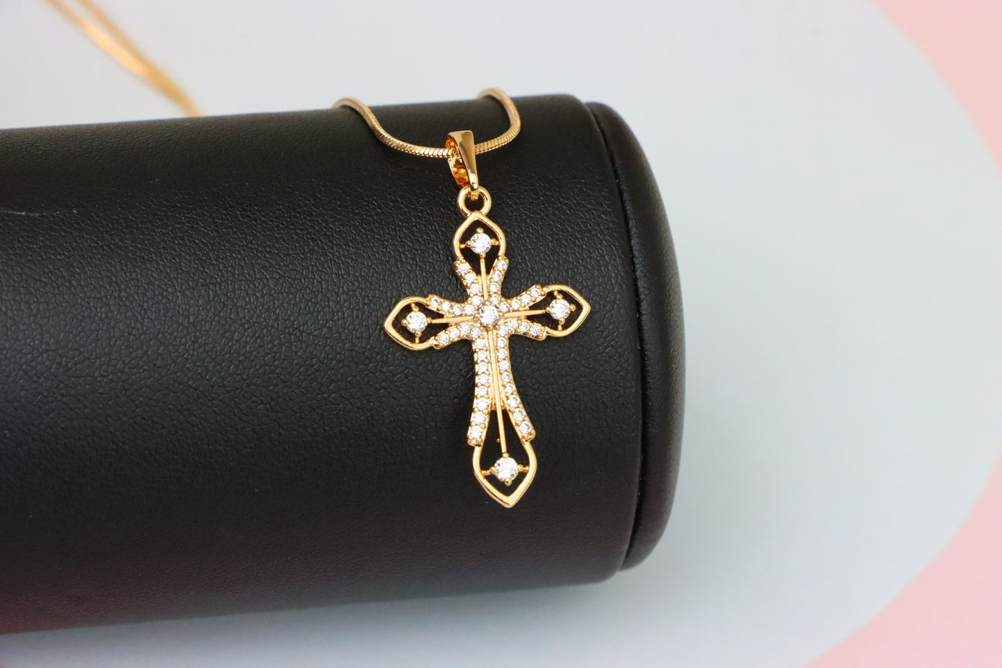 Rose Gold Cross Pendant with CZ Accents in Elegant Filigree Design, XPPT1817 (2153-5)