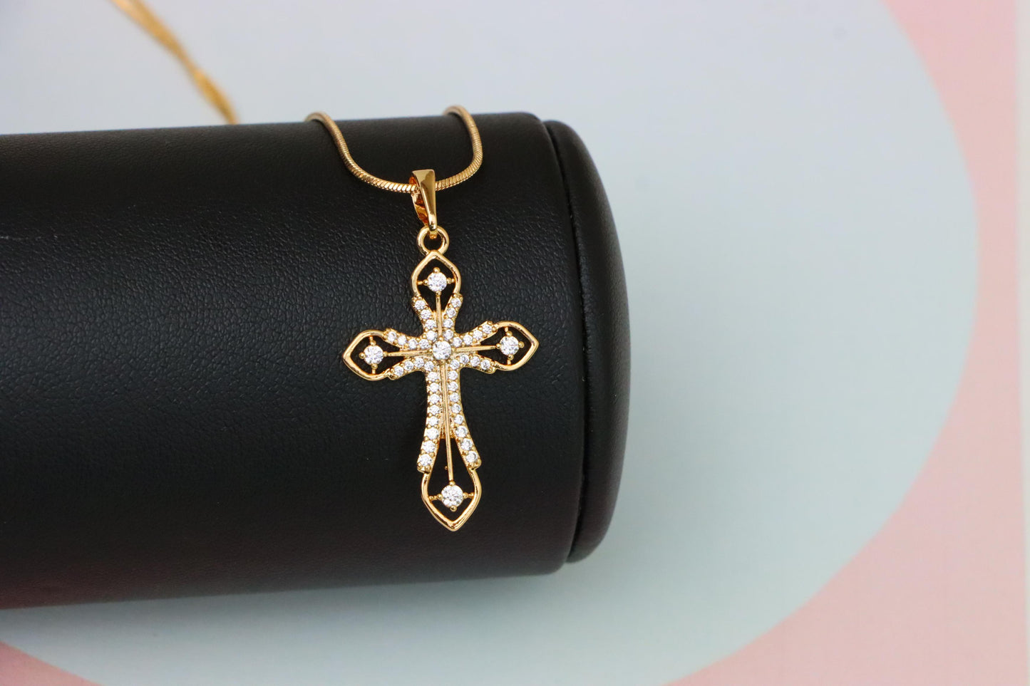 Rose Gold Cross Pendant with CZ Accents in Elegant Filigree Design, XPPT1817 (2153-5)