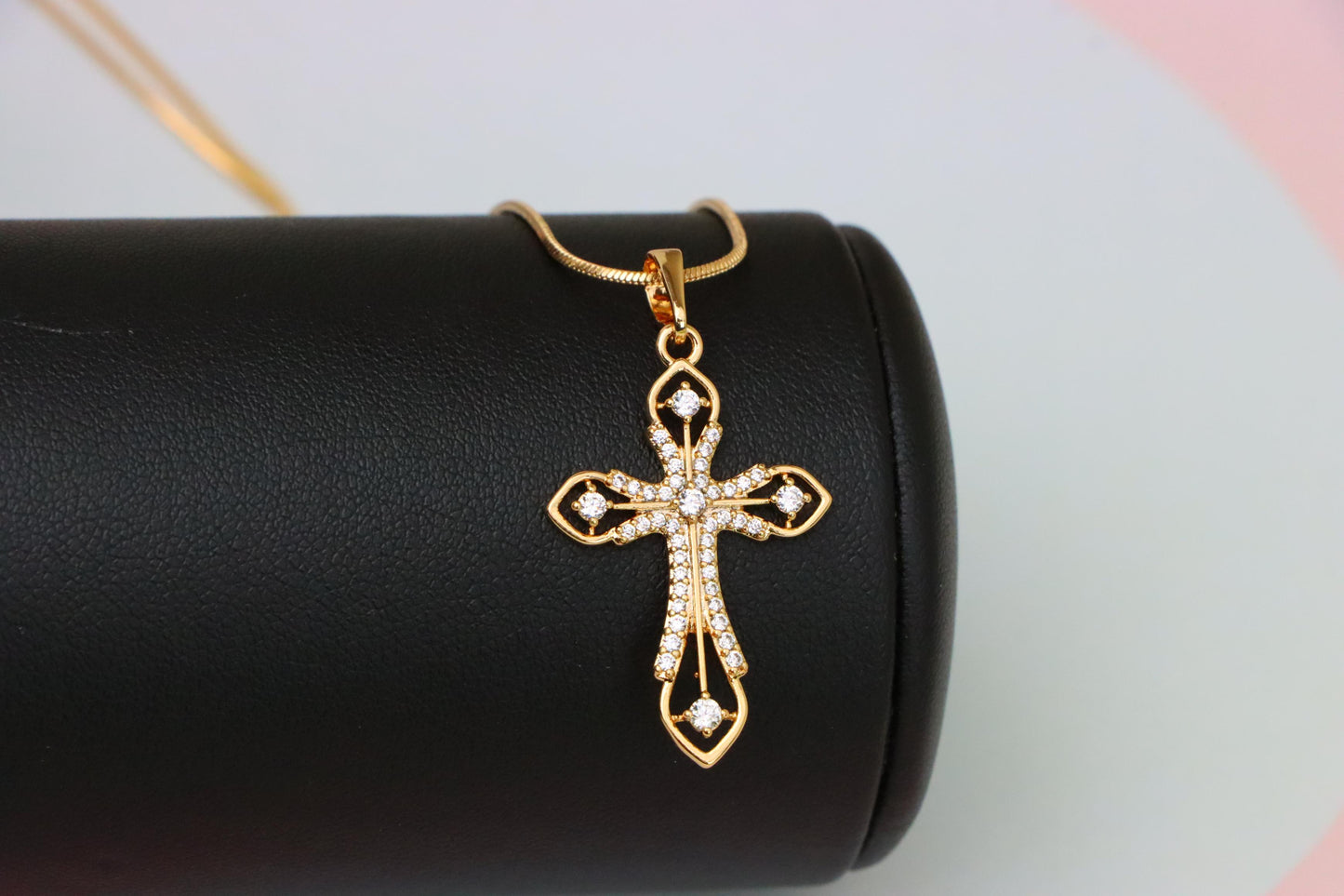 Rose Gold Cross Pendant with CZ Accents in Elegant Filigree Design, XPPT1817 (2153-5)