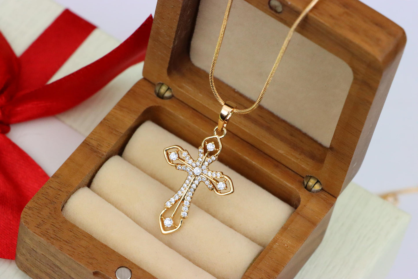 Rose Gold Cross Pendant with CZ Accents in Elegant Filigree Design, XPPT1817 (2153-5)