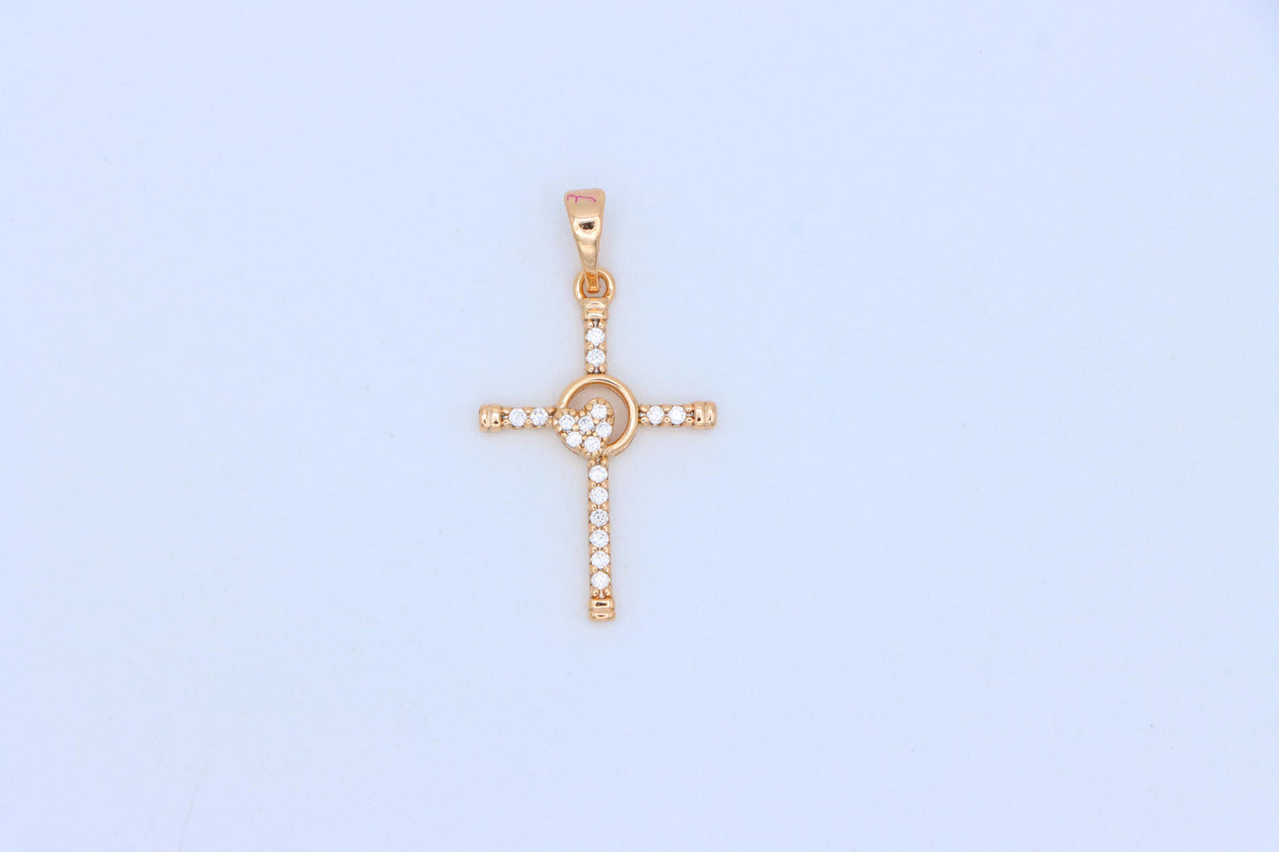 Rose Gold Cross Pendant with Heart Accent and Sparkling CZ Stones, XPPT1818 (2153-6)