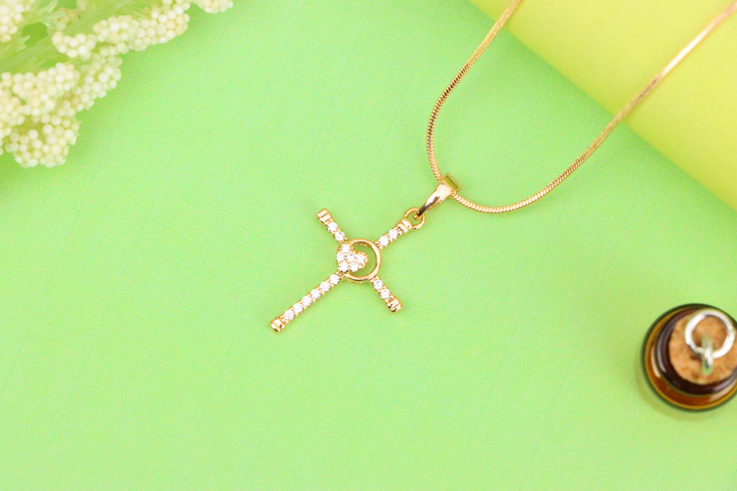 Rose Gold Cross Pendant with Heart Accent and Sparkling CZ Stones, XPPT1818 (2153-6)