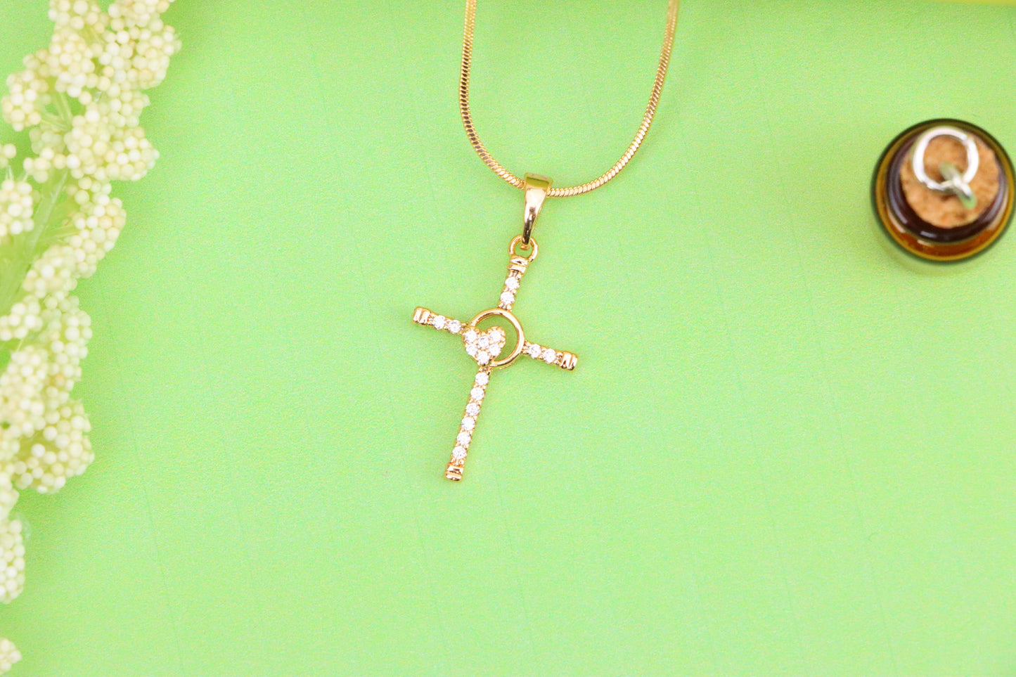 Rose Gold Cross Pendant with Heart Accent and Sparkling CZ Stones, XPPT1818 (2153-6)