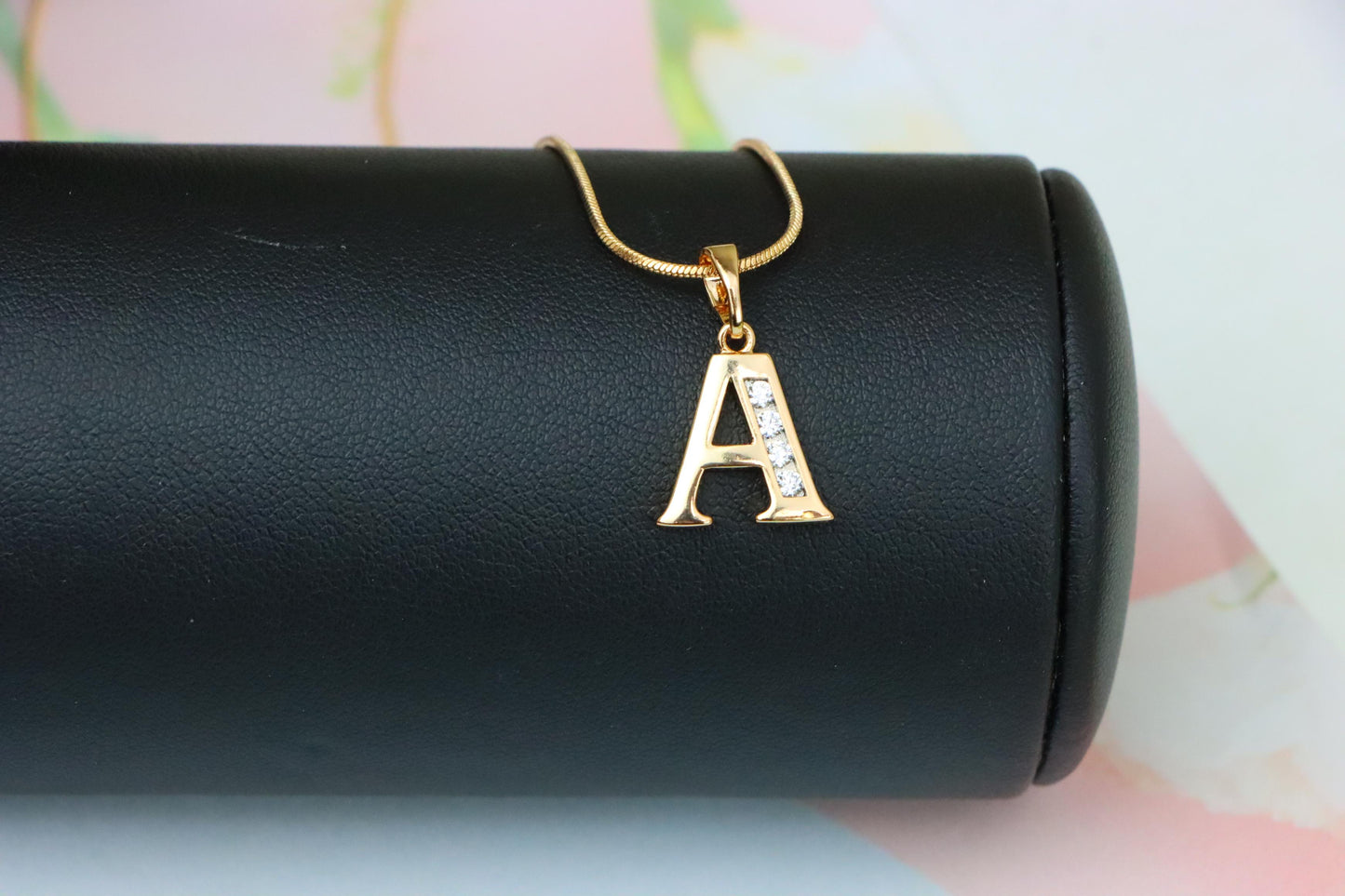 Rose Gold Letter A Pendant with Crystals – 18K Gold Plated Charm, XPPT1350 (2132-9)