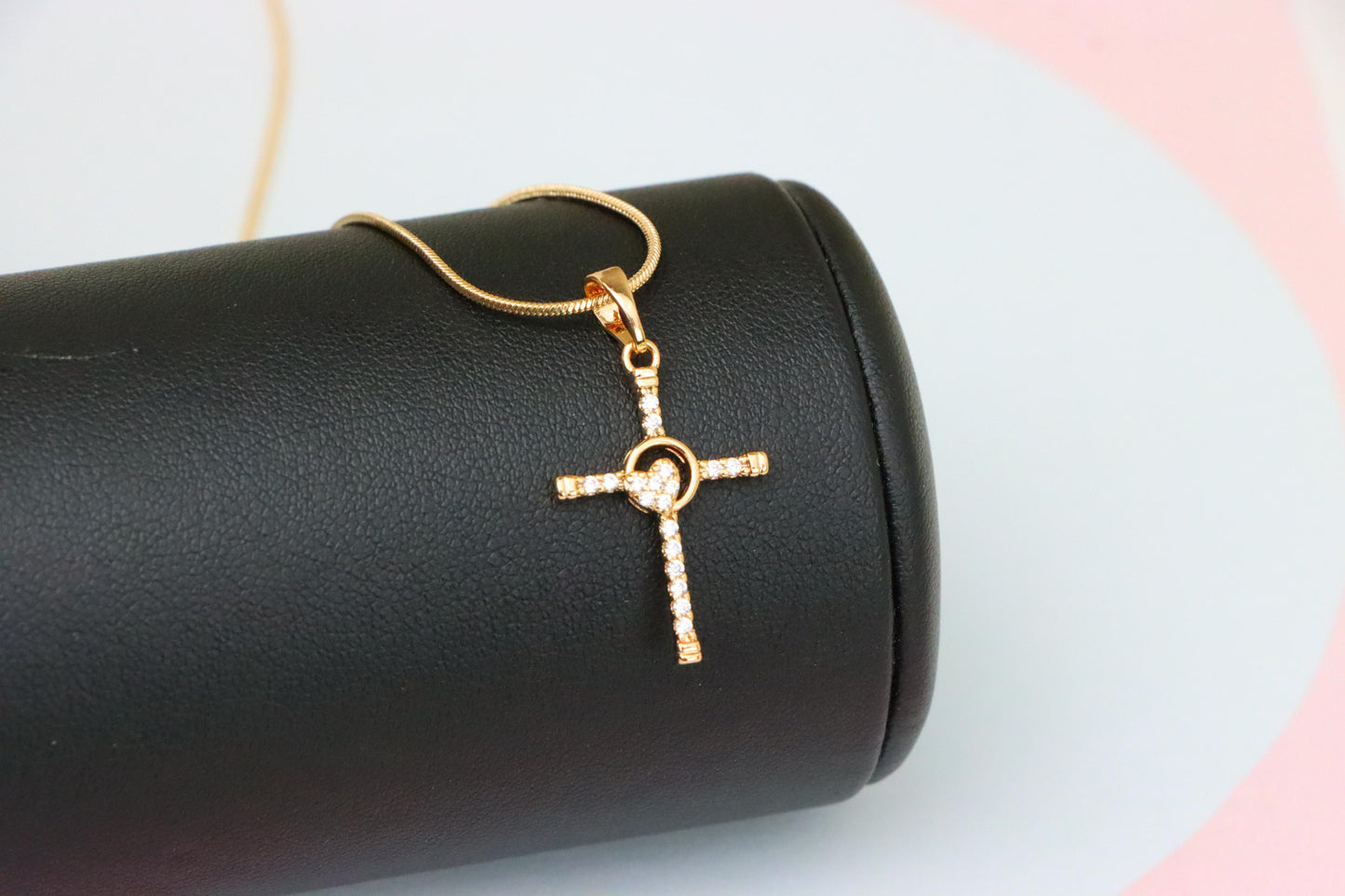 Rose Gold Cross Pendant with Heart Accent and Sparkling CZ Stones, XPPT1818 (2153-6)