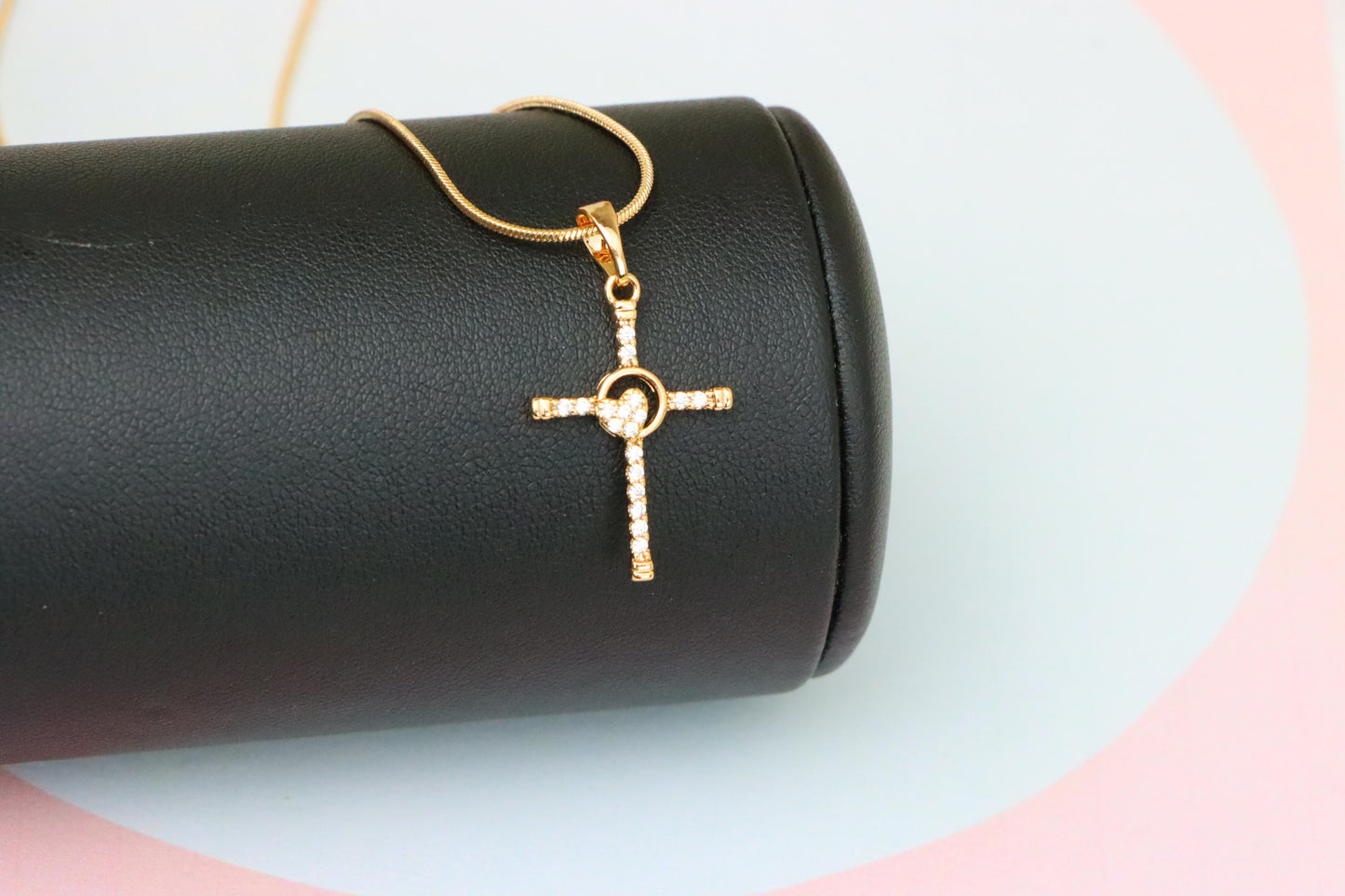 Rose Gold Cross Pendant with Heart Accent and Sparkling CZ Stones, XPPT1818 (2153-6)