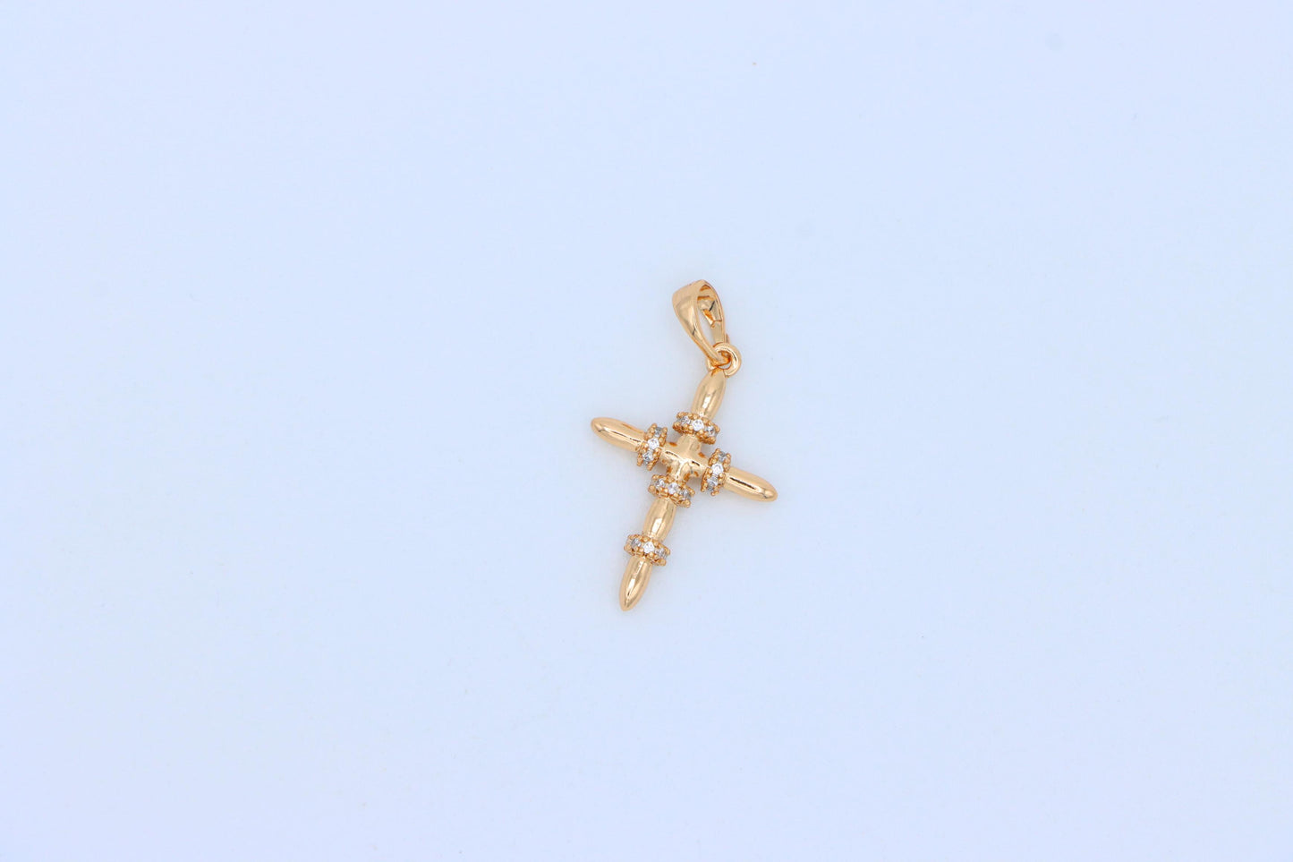 Rose Gold Cross Pendant with CZ Ring Accents in Modern Sleek Style, XPPT1819 (2153-7)