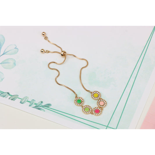 Rose Gold Adjustable Bracelet with Colorful CZ Disc Charms, XPAB0659 (2066-8)