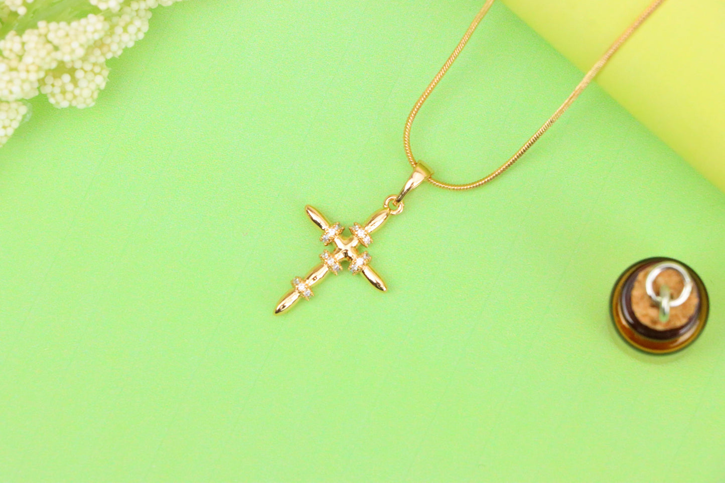 Rose Gold Cross Pendant with CZ Ring Accents in Modern Sleek Style, XPPT1819 (2153-7)