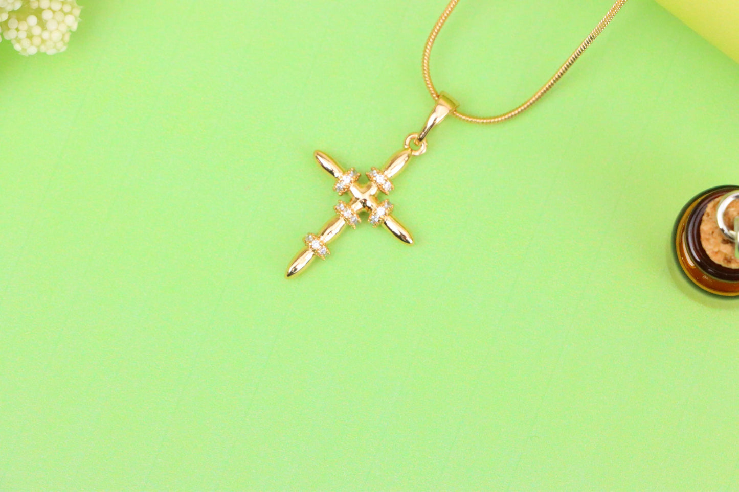 Rose Gold Cross Pendant with CZ Ring Accents in Modern Sleek Style, XPPT1819 (2153-7)
