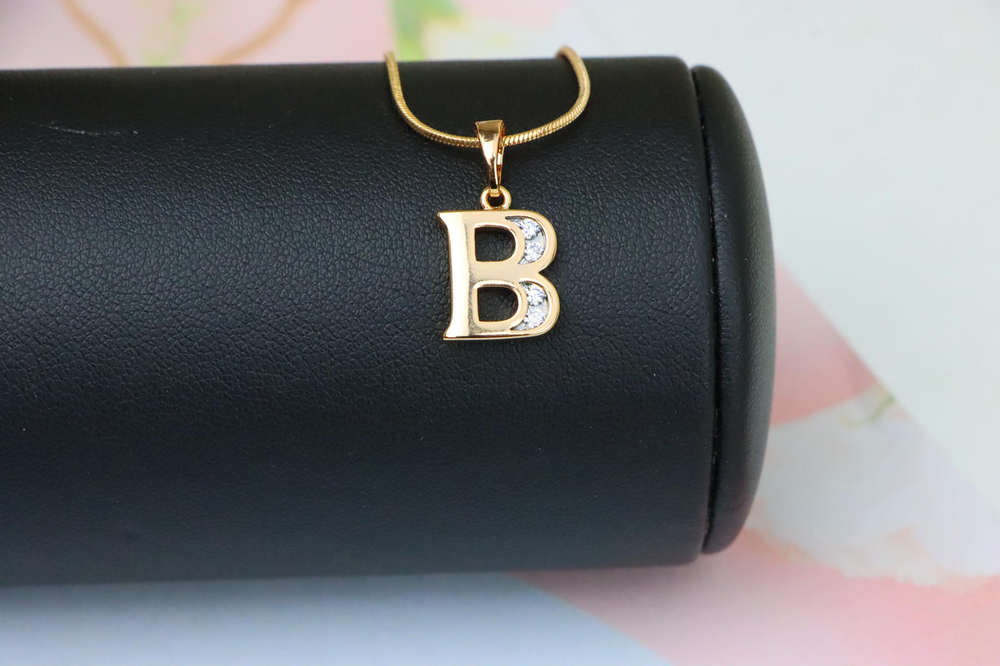 Rose Gold Letter B Pendant with Crystals – 18K Gold Plated Charm, XPPT1351 (2132-9)