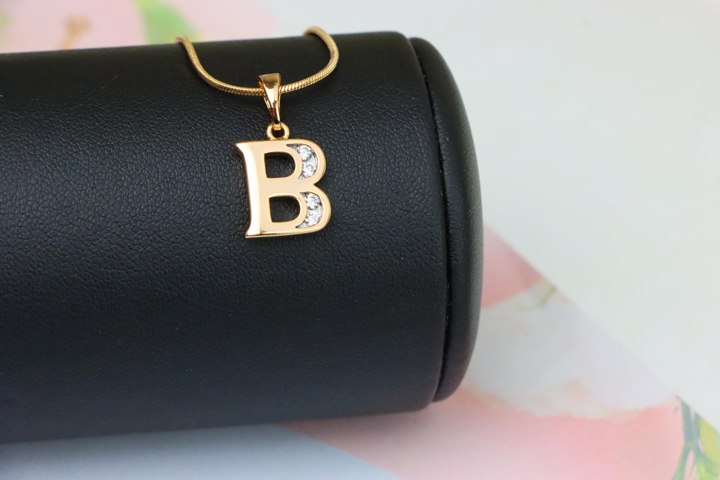 Rose Gold Letter B Pendant with Crystals – 18K Gold Plated Charm, XPPT1351 (2132-9)
