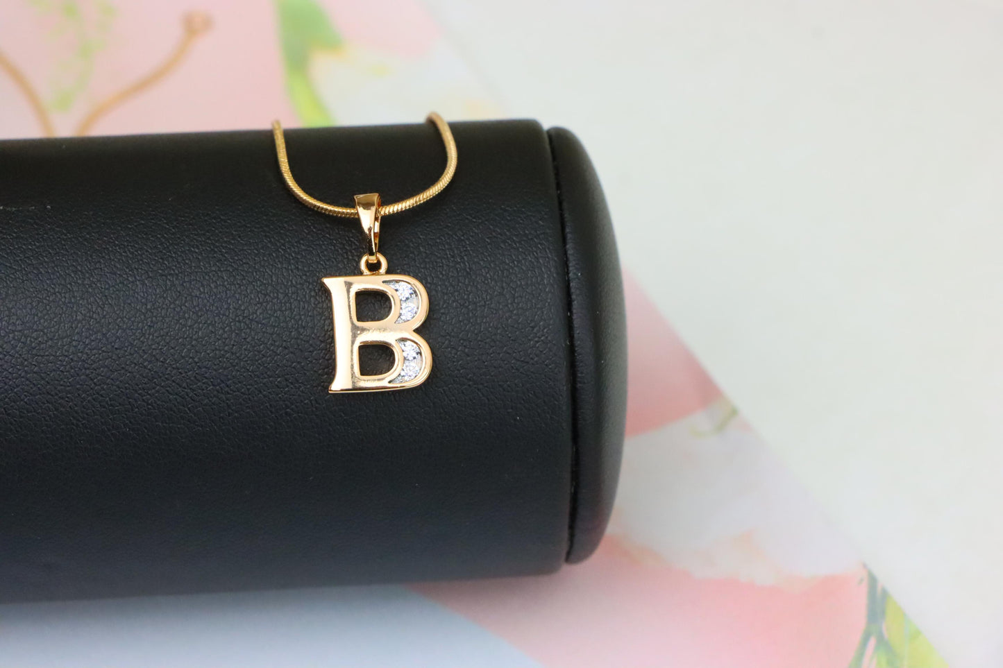 Rose Gold Letter B Pendant with Crystals – 18K Gold Plated Charm, XPPT1351 (2132-9)