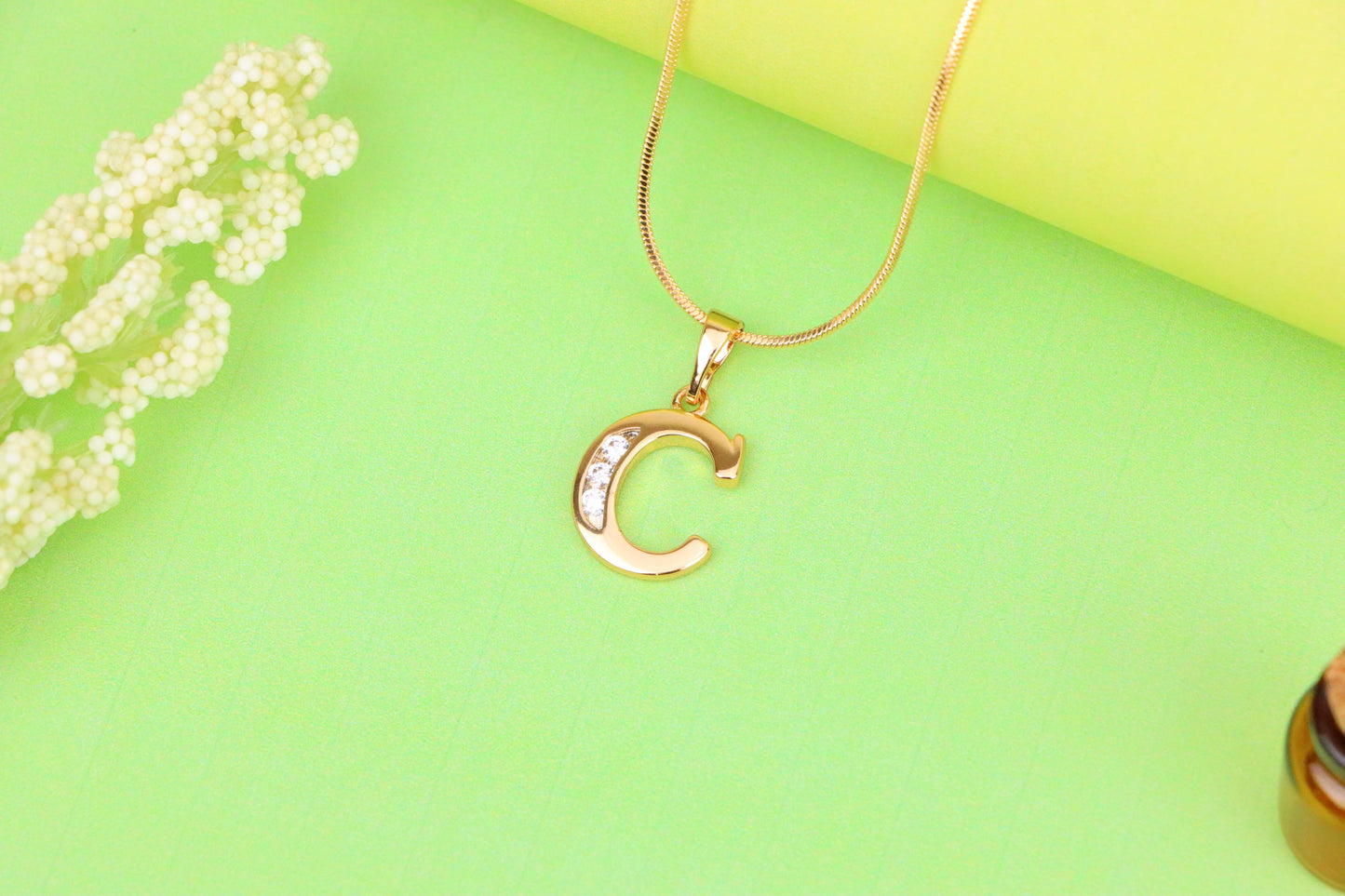 Rose Gold Letter C Pendant with Crystals – 18K Gold Plated Charm, XPPT1352 (2132-9)