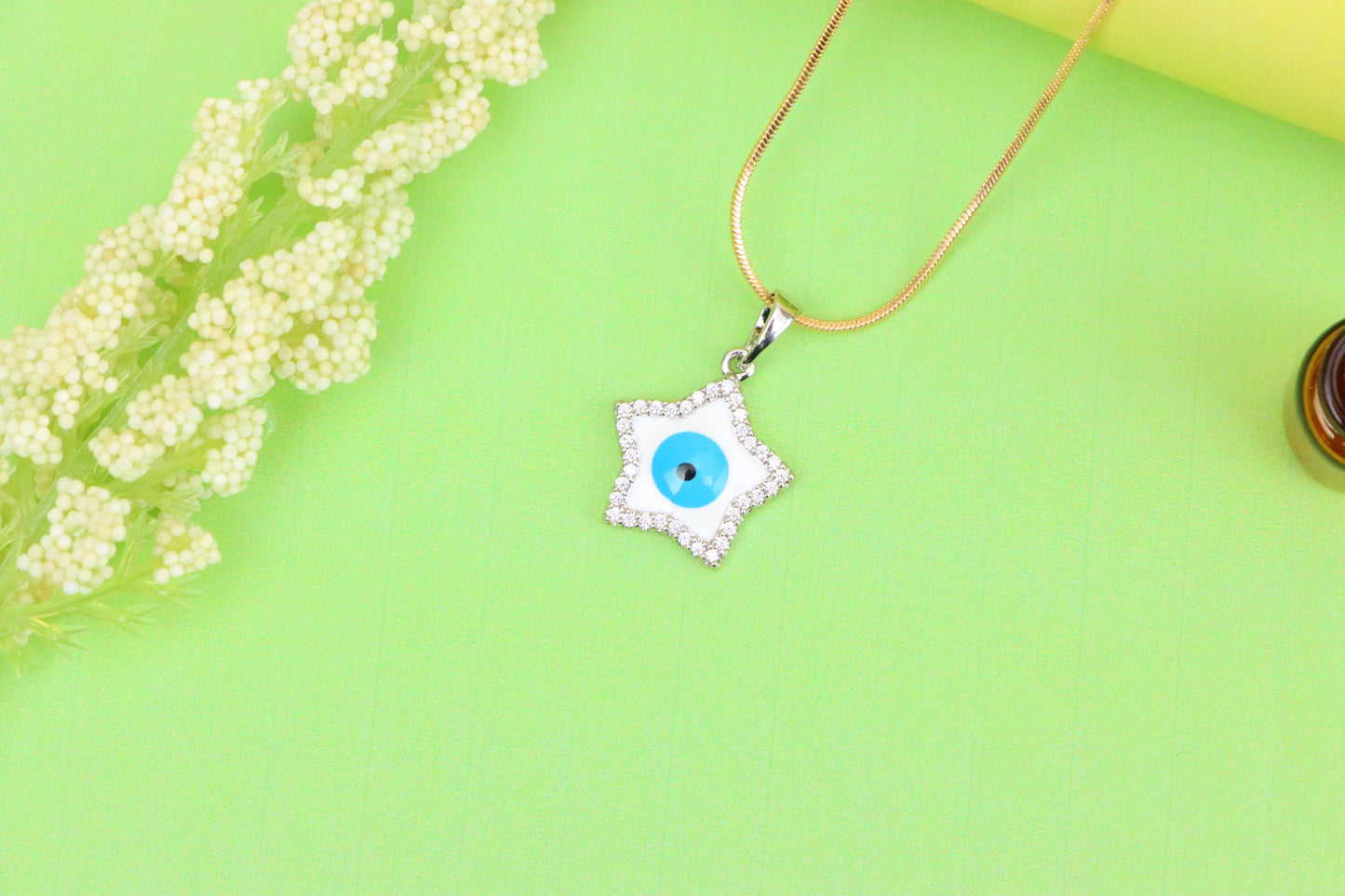 Star Evil Eye Pendant in Rose Gold Plated Brass with CZ Detailing, XPPT1820 (2153-8)
